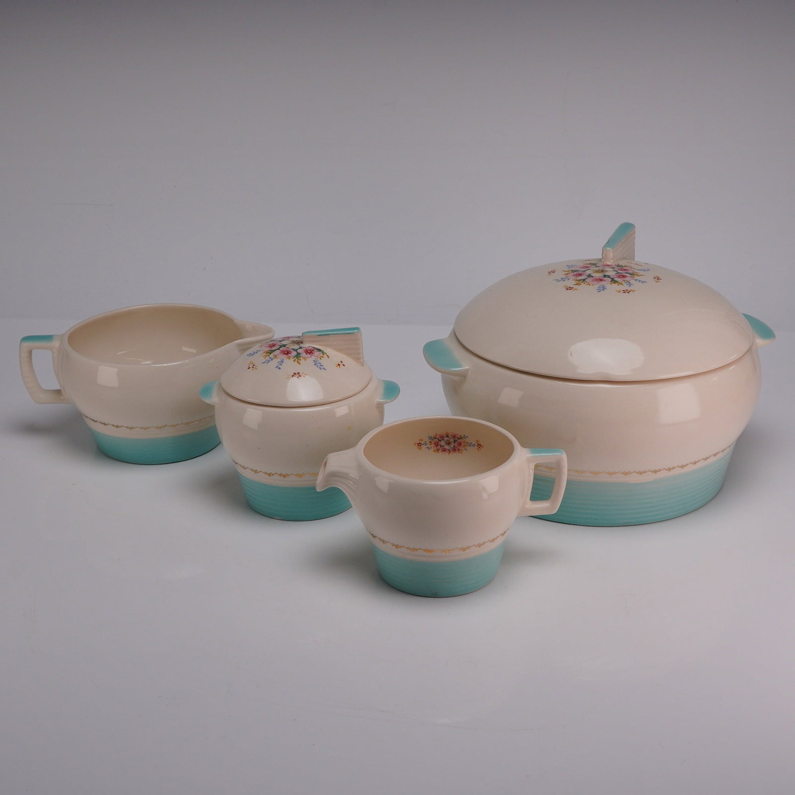 4pc Mid-Century Limoges-American Ceramic Serving Pieces, Empress Mist Cotillion Blue Pattern (1 of 3)