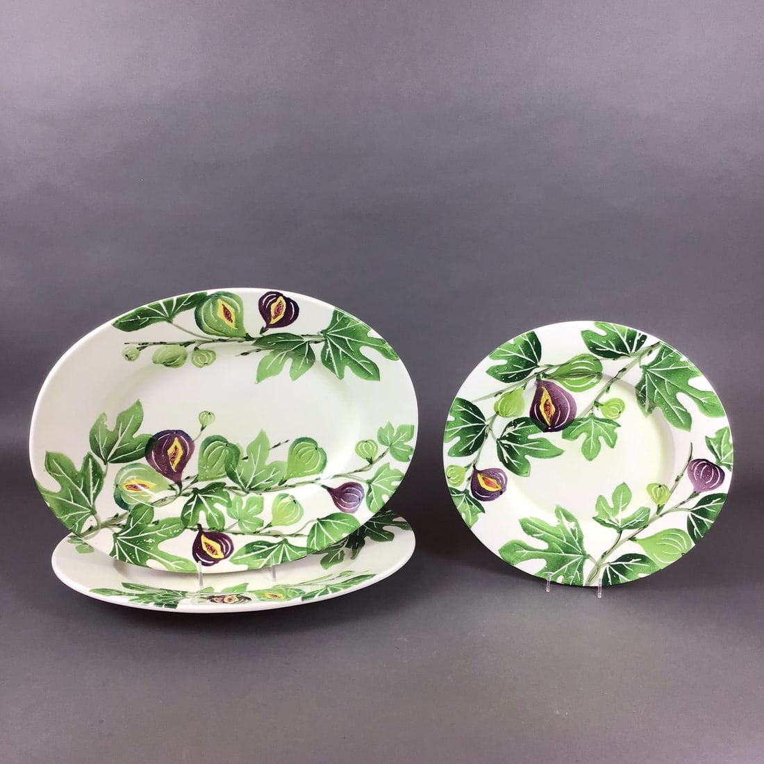 3pc Neiman Marcus Italian Ceramic Fig Pattern Platters and Plate (1 of 5)