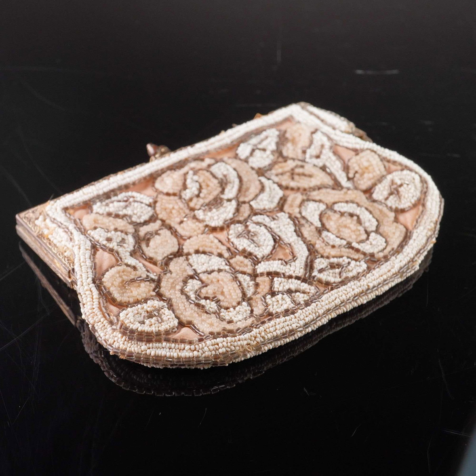French Beaded Floral Rose Motif Evening Bag with Finger Strap (1 of 4)