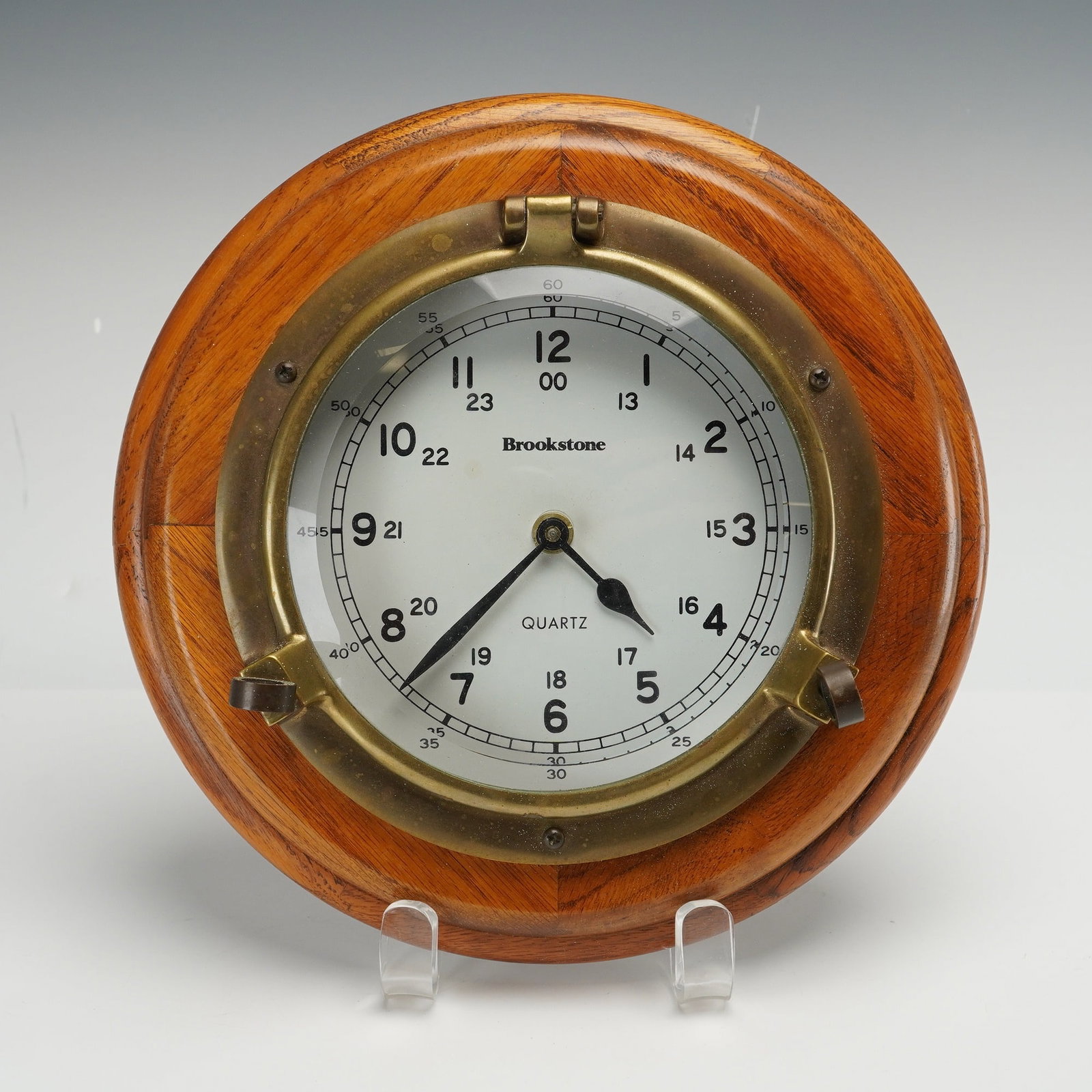 Brookstone Brass and Wood Maritime Port Hole Quartz Wall Clock (1 of 4)