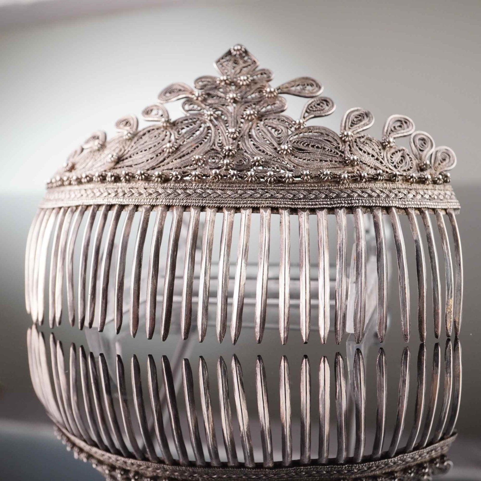 Sterling Silver Filigree Tiara Hair Comb Barrette (1 of 4)