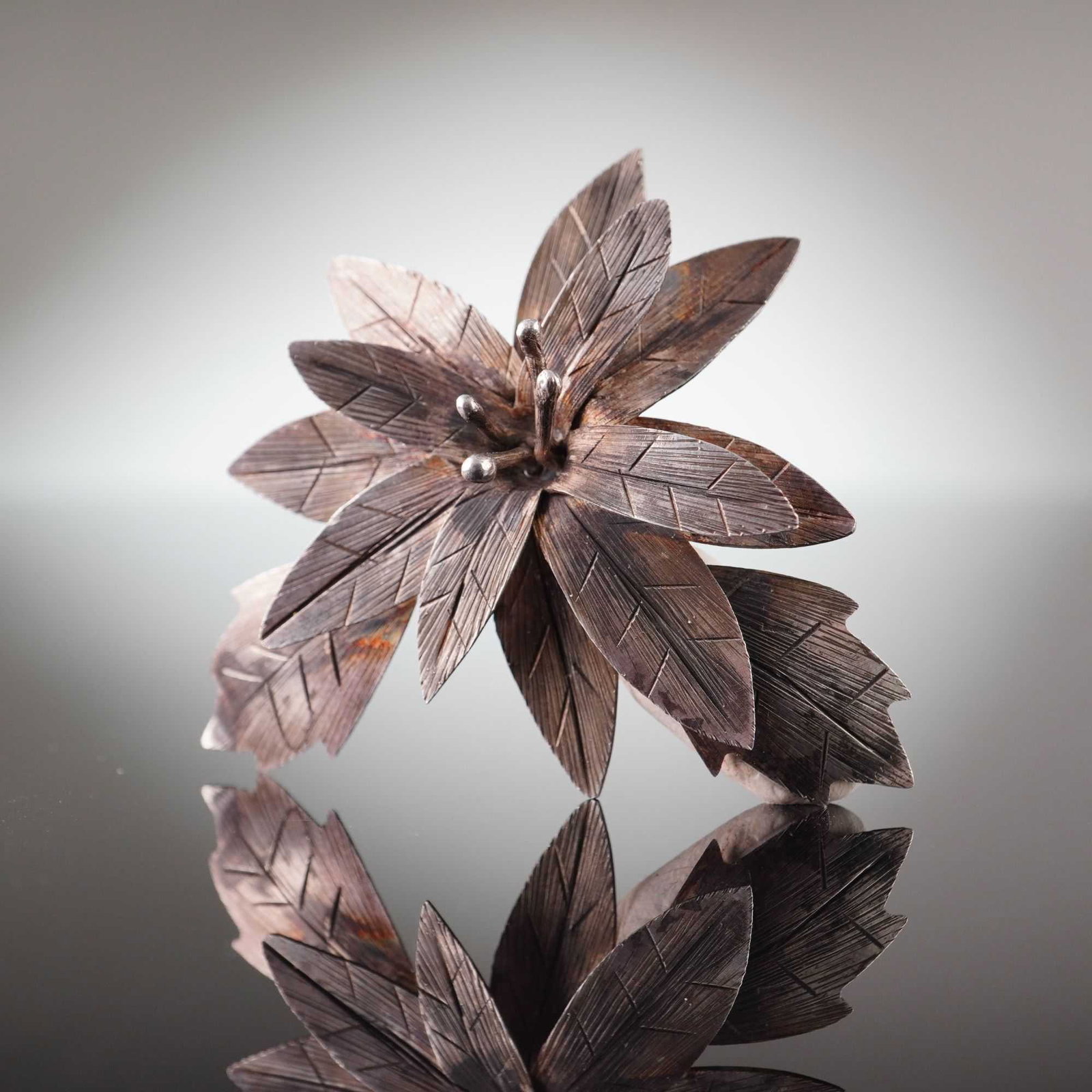 Mexican Taxco Sterling Silver Botanical Flower Brooch (1 of 3)