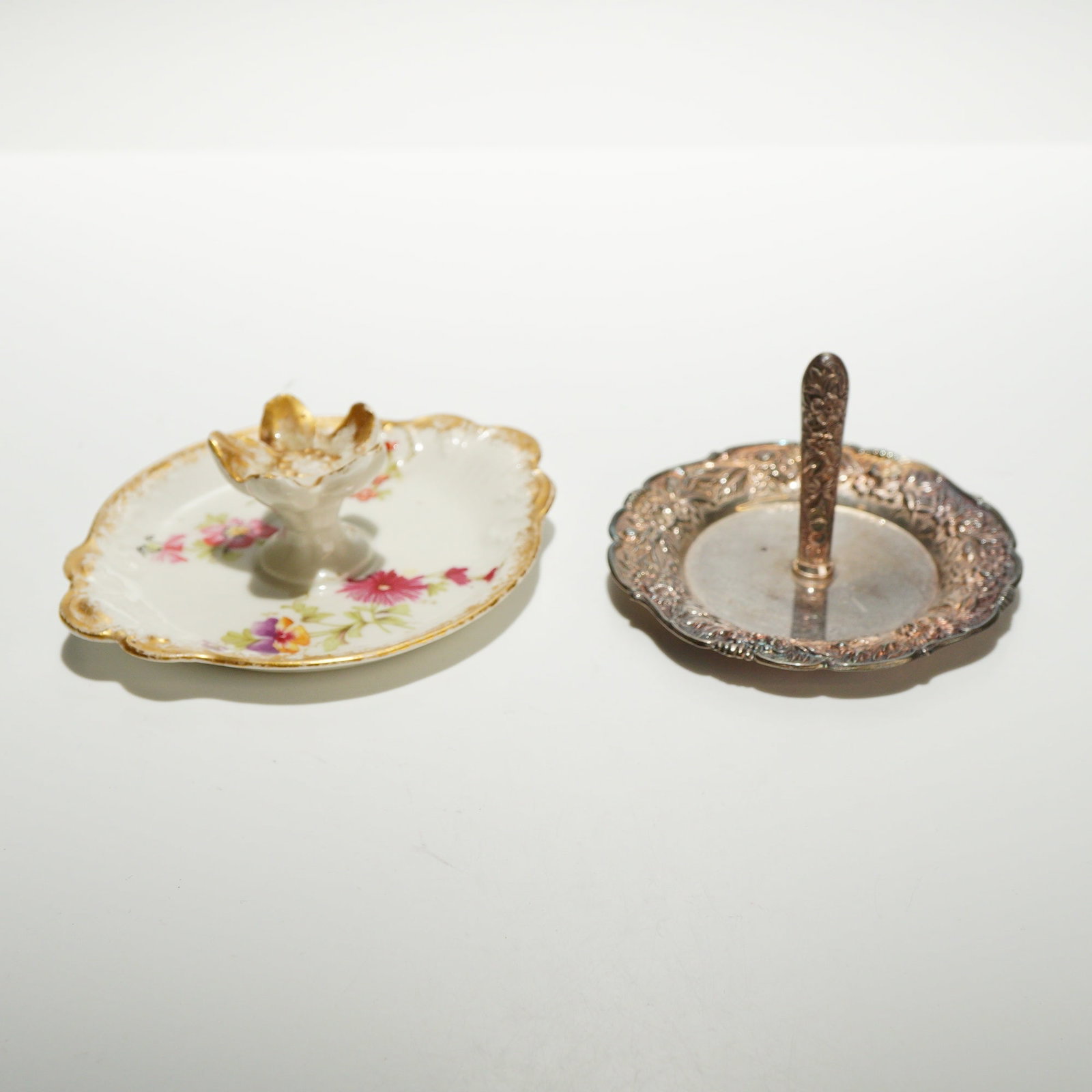 2pc Antique and Vintage Porcelain and Sterling Silver Ring Holders Including Limoges and S. Kirk and (1 of 3)