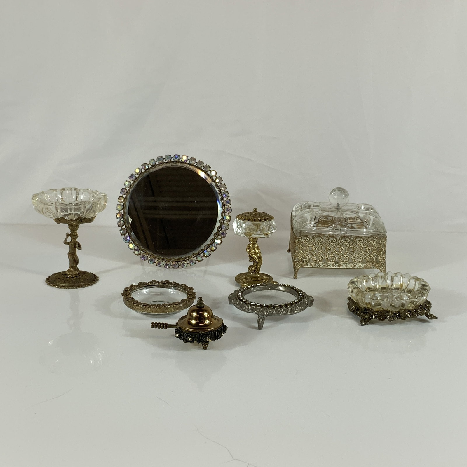 8pc Gold Tone Metal and Glass Vanity and Tabletop Accessory Grouping (1 of 3)