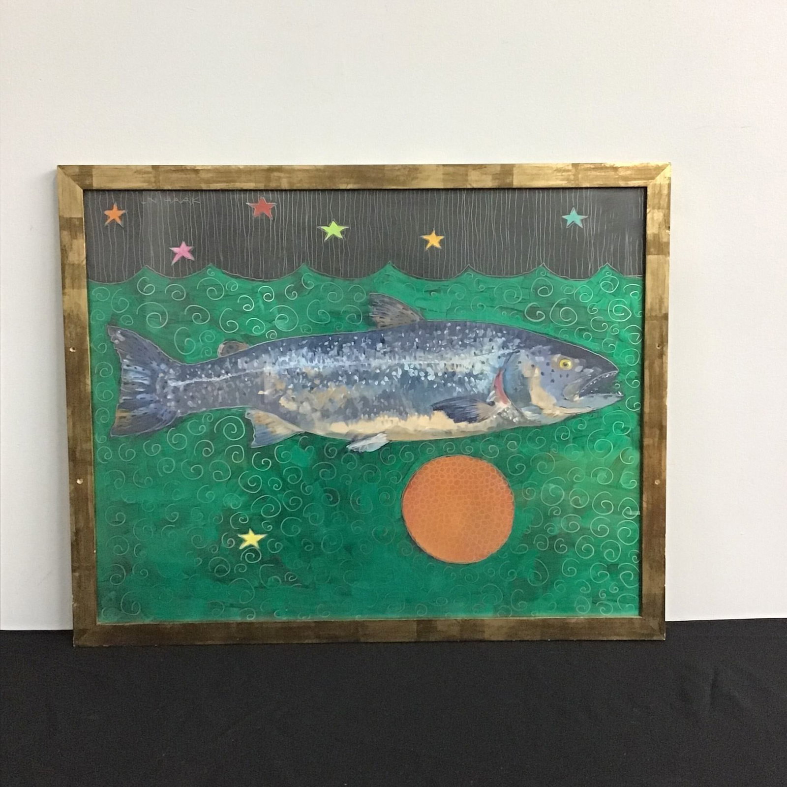 Lin Haak, 'Untitled (Salmon)', Oil on Aluminum, Unique Work: Lin Haak (American, 20th-21st Century). Oil on aluminum painting, executed as a unique work with extensive hand-drawn sgraffito details. The composition depicts a large, naturalistically rendered salm
