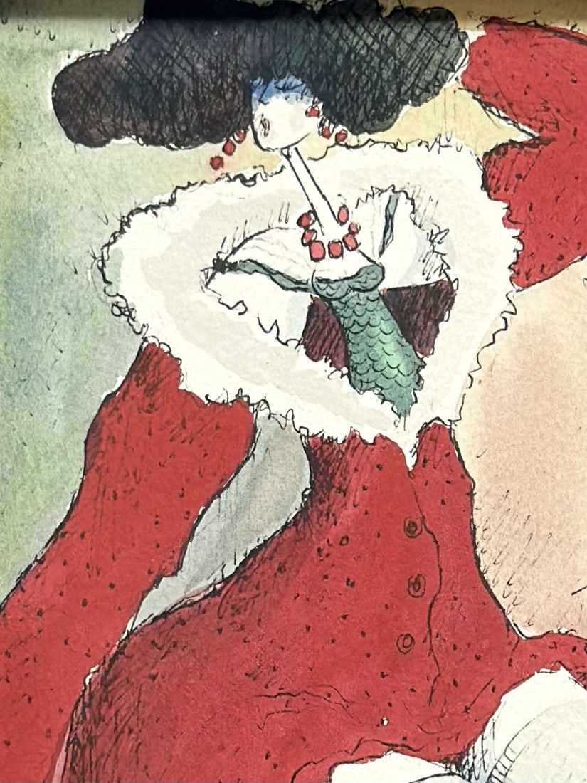 Michel Boulet (French, b. 1938) Gouache and Ink on Paper, Fashion Illustration of a Woman in a Red (1 of 4)