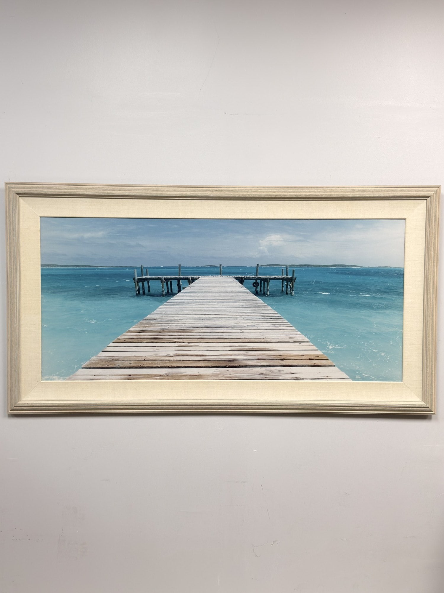 James Gary Richmond, Manipulated Photograph on Board, Harbour Island: This manipulated photograph on board is by James Gary Richmond (American, 20th-21st century). The composition features a perspective view of a wooden pier extending into turquoise tropical waters. The