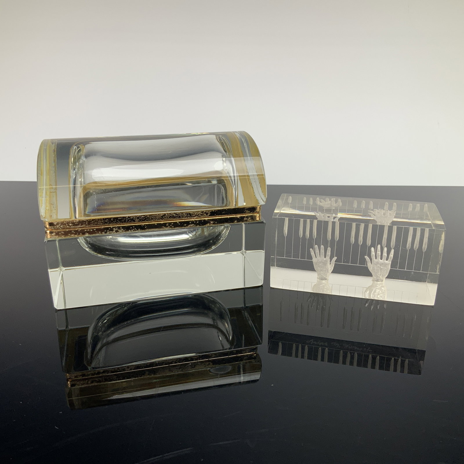Ralph M. Therrien Etched Lucite Sculpture & Glass Casket Box (1 of 4)