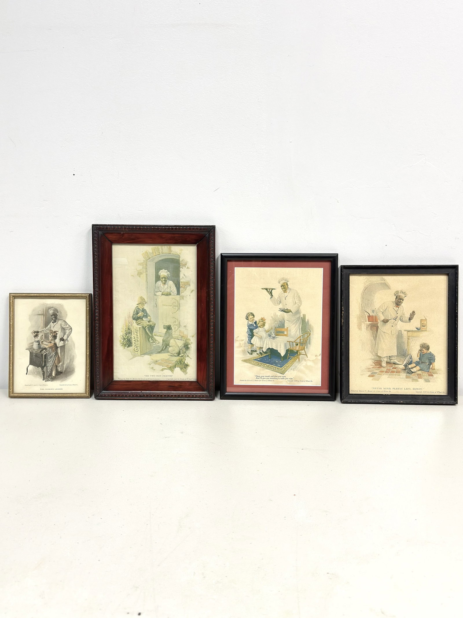 4pc Edward V. Brewer (American, 1911-1926) Cream of Wheat Original Advertisement Prints: This lot consists of 4pc Edward V. Brewer Cream of Wheat original advertisement prints from 1930s magazines. These works are likely offset lithographs or chromolithographs removed from period periodic