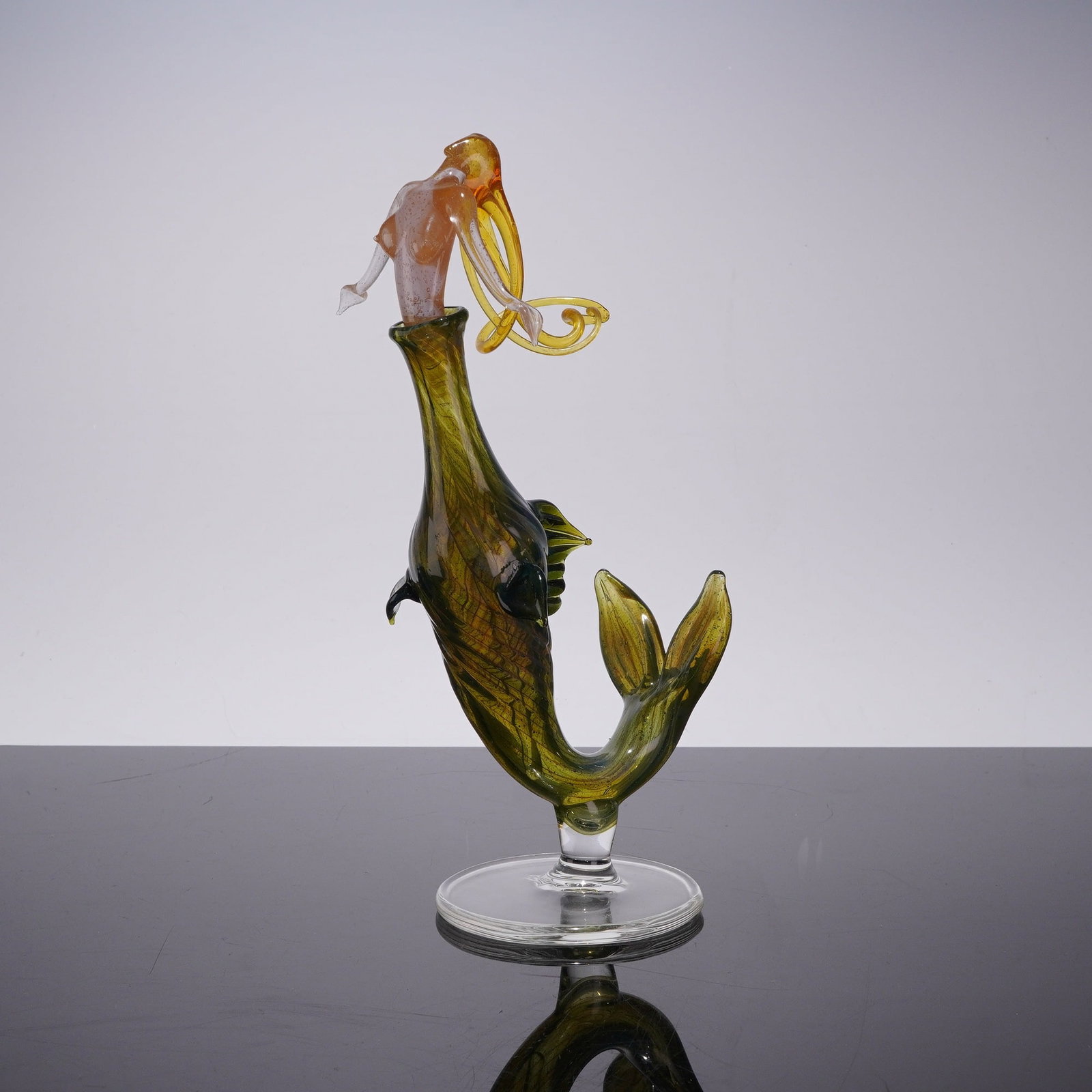 Milon Townsend Art Glass Fish Bottle with Mermaid Shaped Stopper (1 of 4)