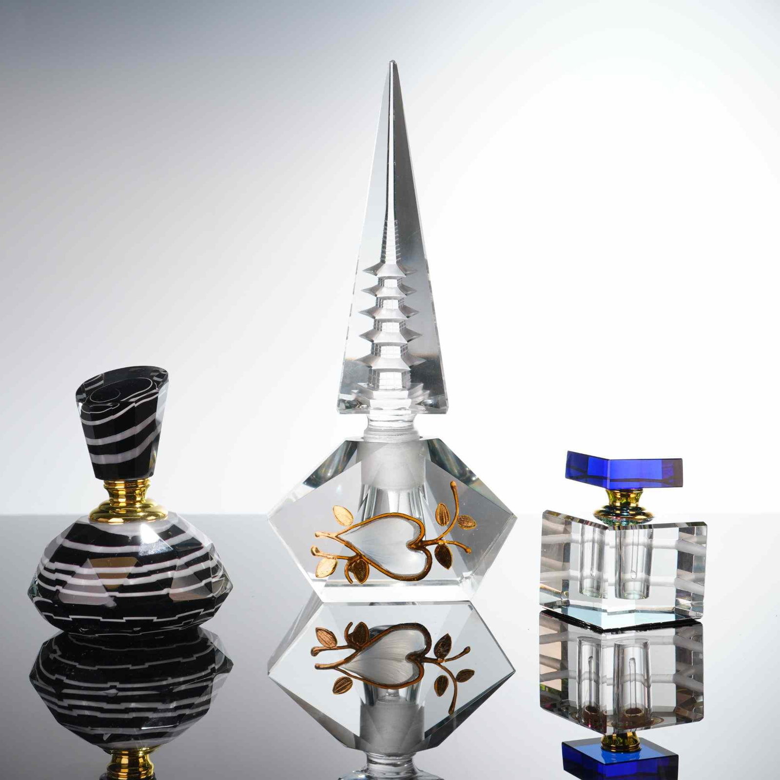 3pc Contemporary Faceted Art Glass Perfume Bottles (1 of 3)