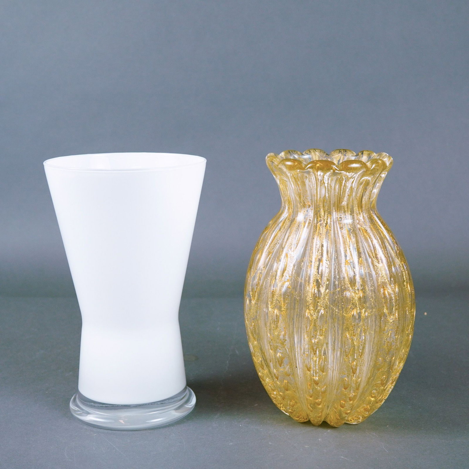 Orrefors White Glass Vase and Murano Art Glass Gold Lamp (1 of 4)
