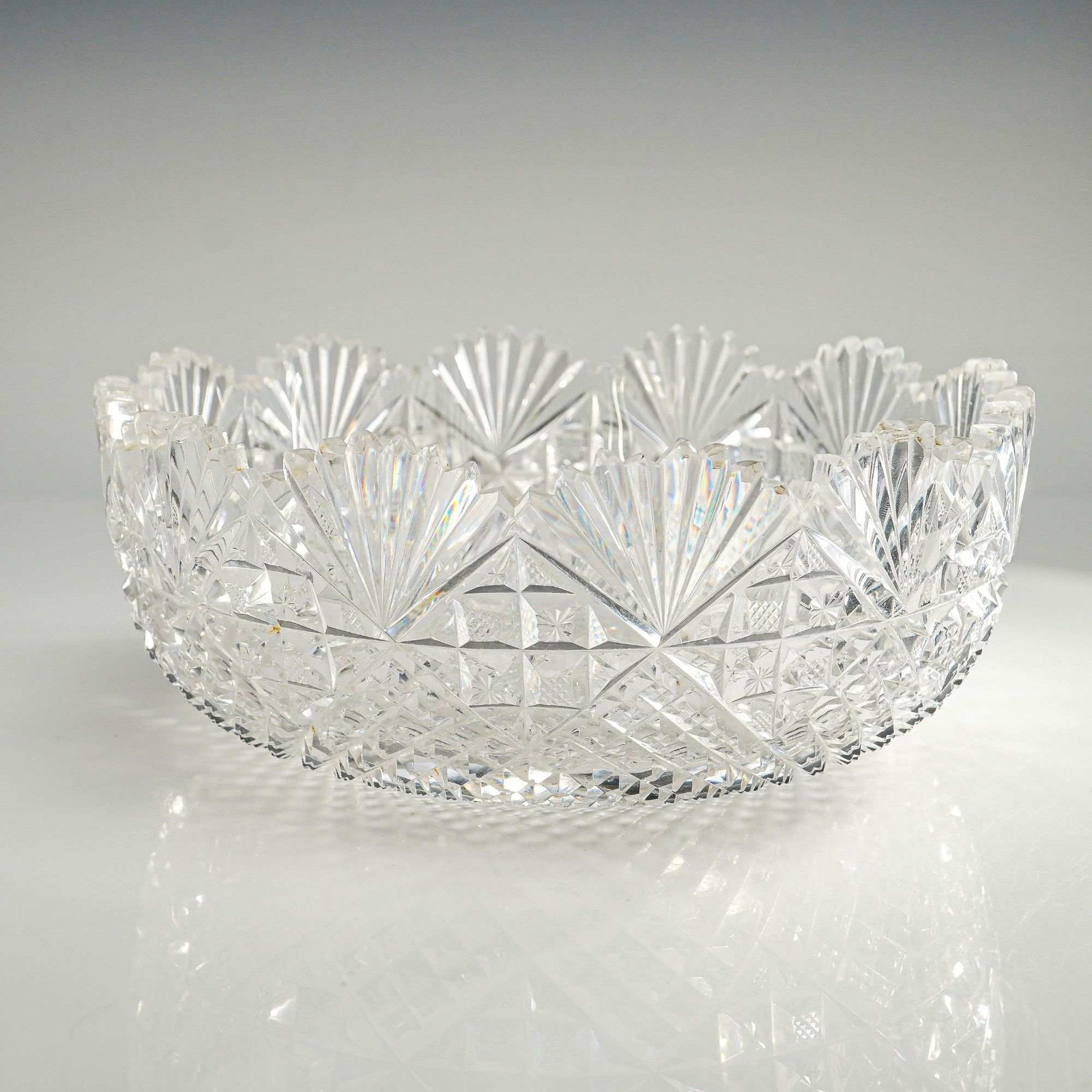 American Brilliant Period Cut Glass Crystal Bowl with Fan Patterned Rim (1 of 3)