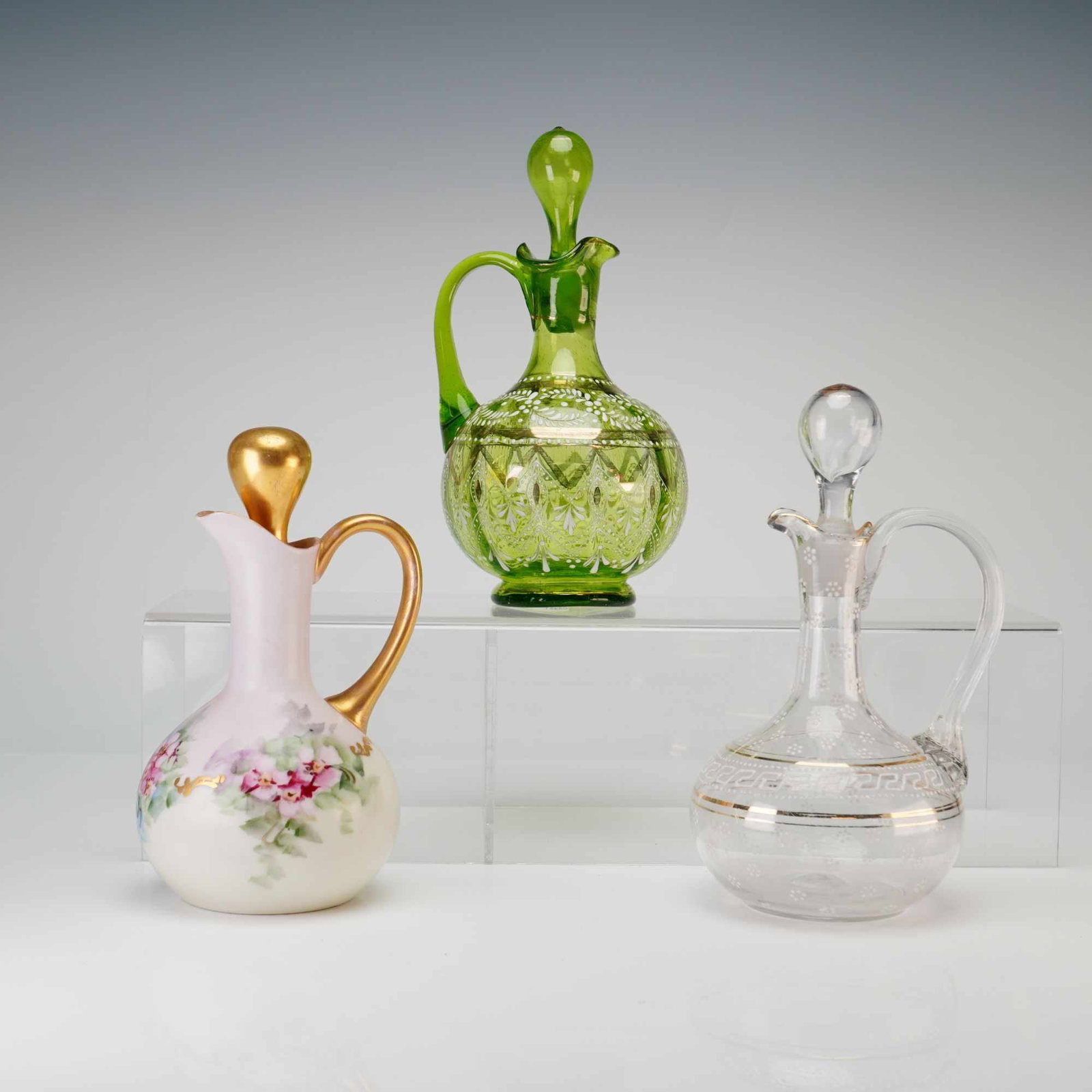 Three Antique Enameled Glass and Royal Austria Porcelain Cruets (1 of 4)