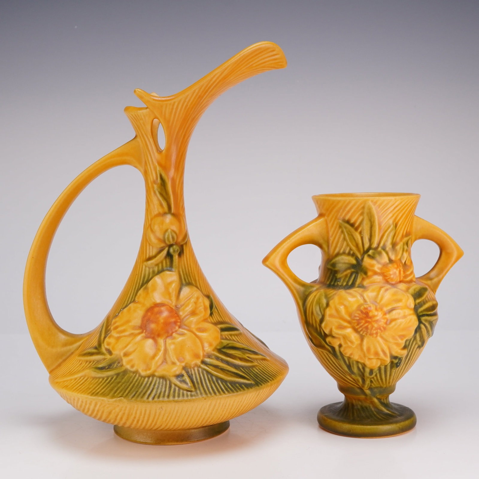 Two Roseville Pottery Ewer and Vase, Peony Yellow (1 of 3)