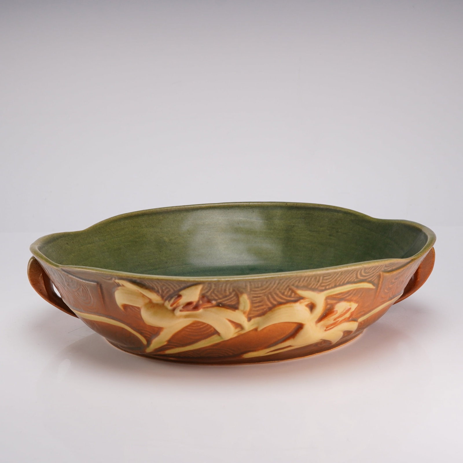 Roseville Pottery Zephyr Lily Brown Art Pottery Console Bowl (1 of 3)