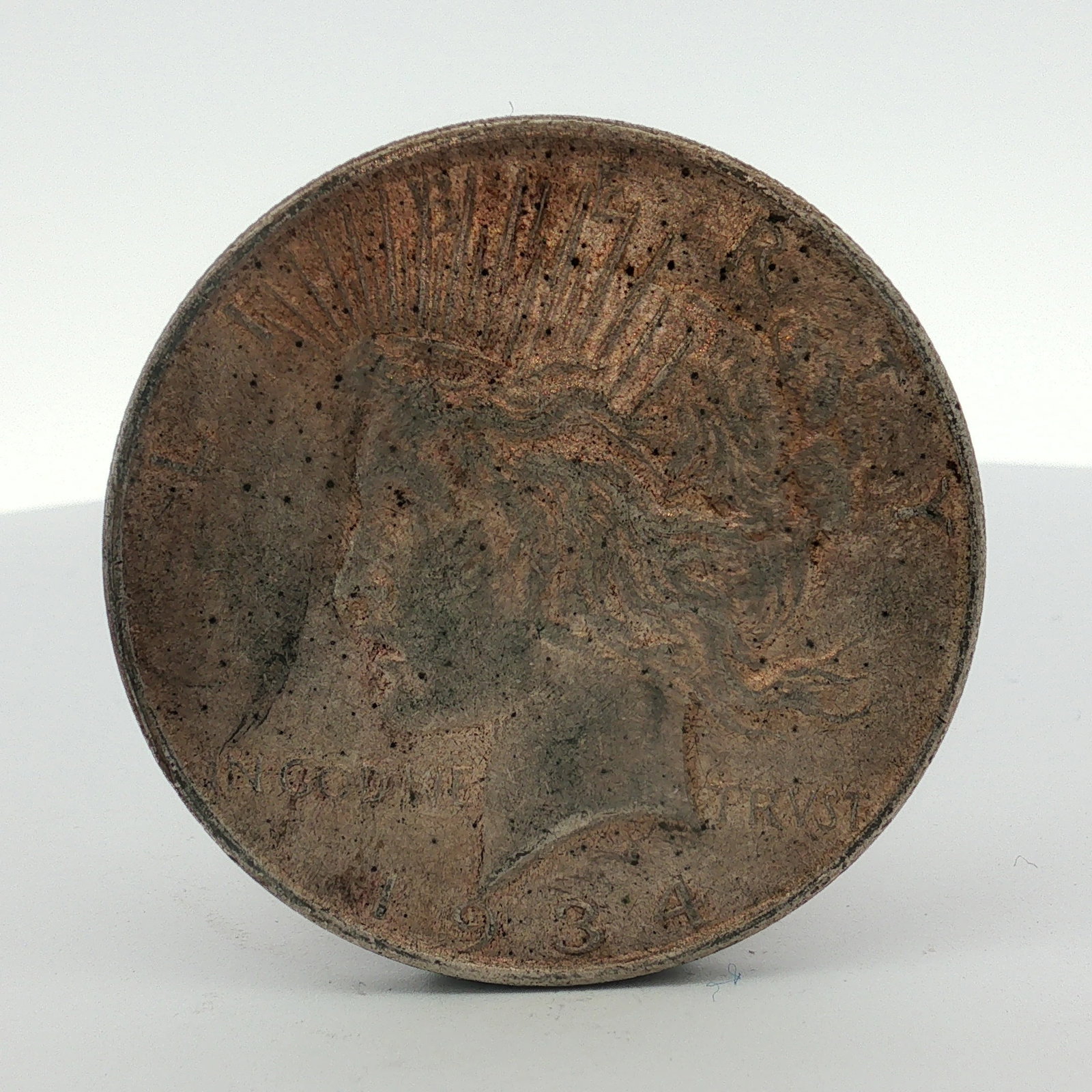 1934-D US One Dollar Peace Silver Dollar, Circulated (1 of 2)