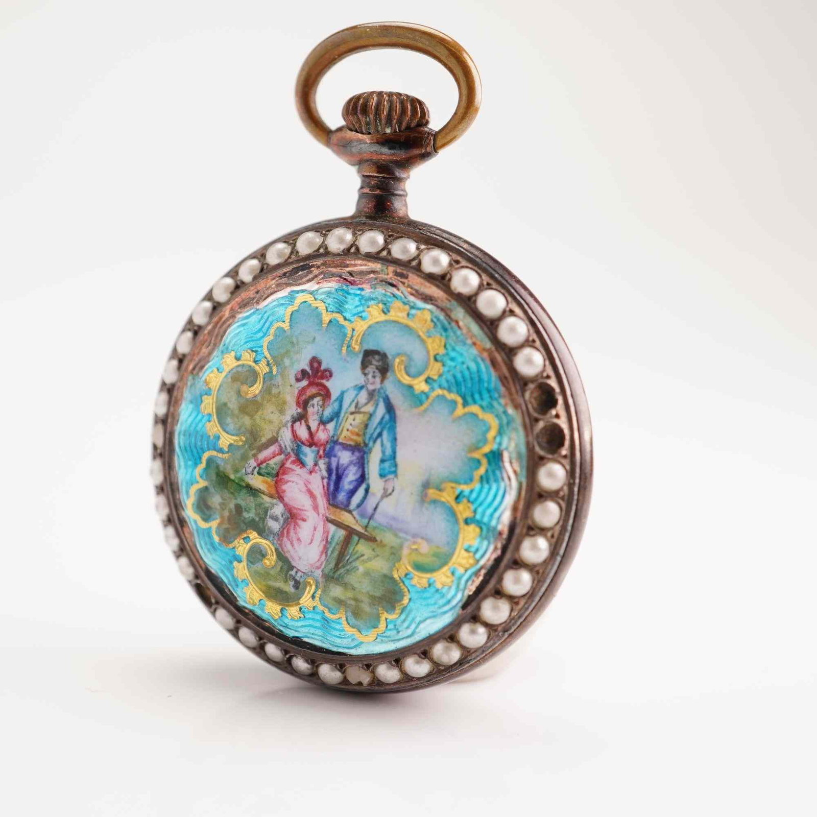 Antique Enameled and Seed Pearl-Set Lady's Pendant Watch (1 of 3)