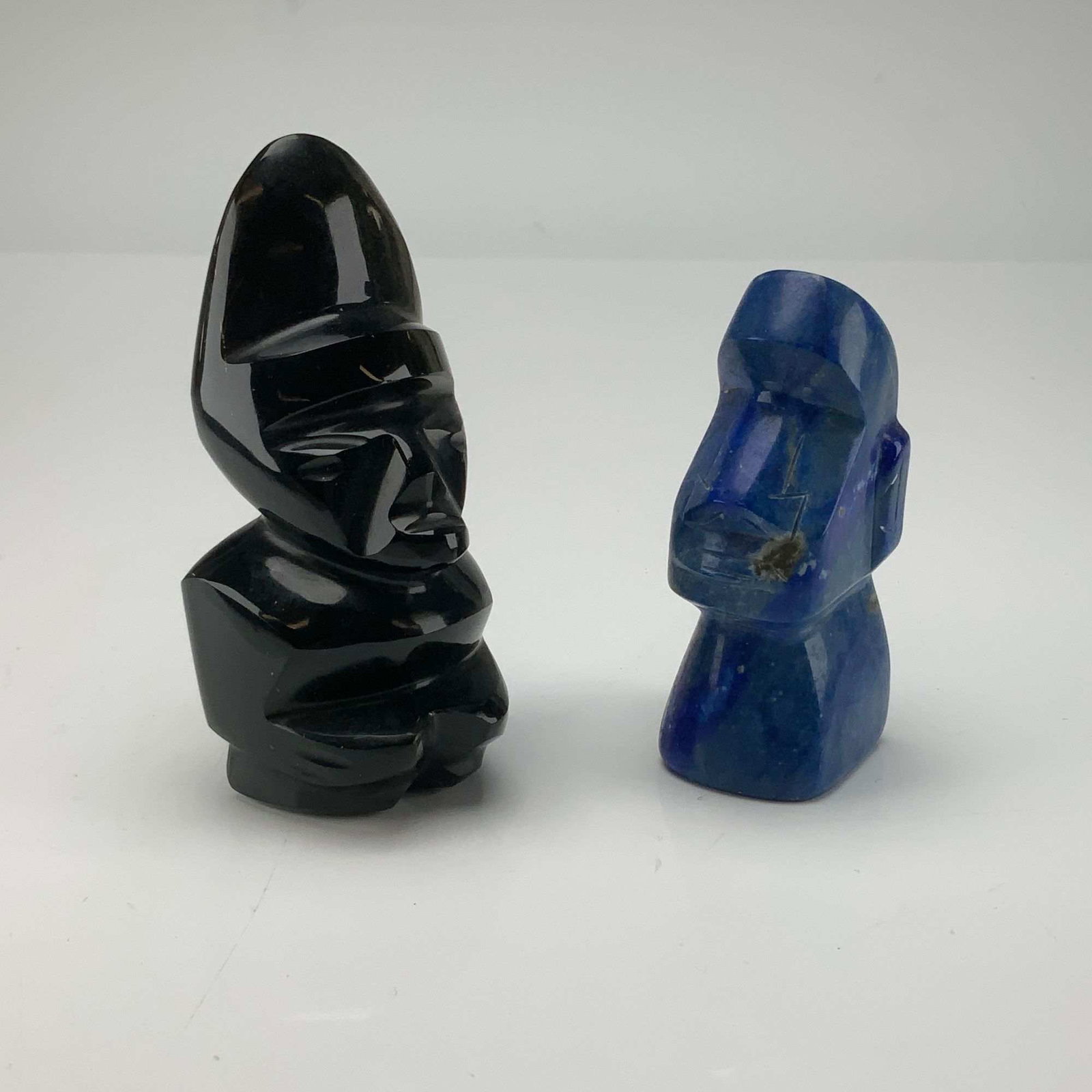 Two Carved Stone Figurines Including Lapis Lazuli and Black Stone Moai (1 of 3)
