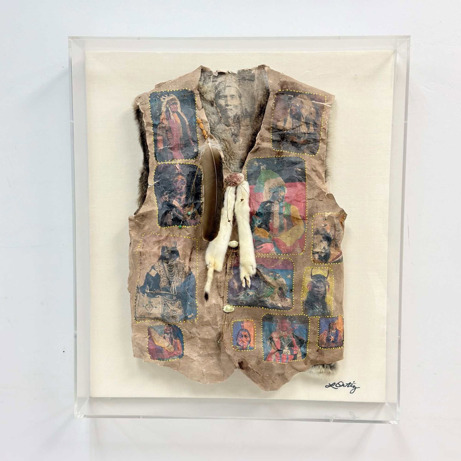 Linda Ortiz (American, 20th-21st Century), Mixed Media Assemblage, Our Father's Vest: This mixed media assemblage titled Our Father's Vest is by American artist Linda Ortiz. The work is part of the artist's Paper Relics collection and is constructed in the form of a vest using