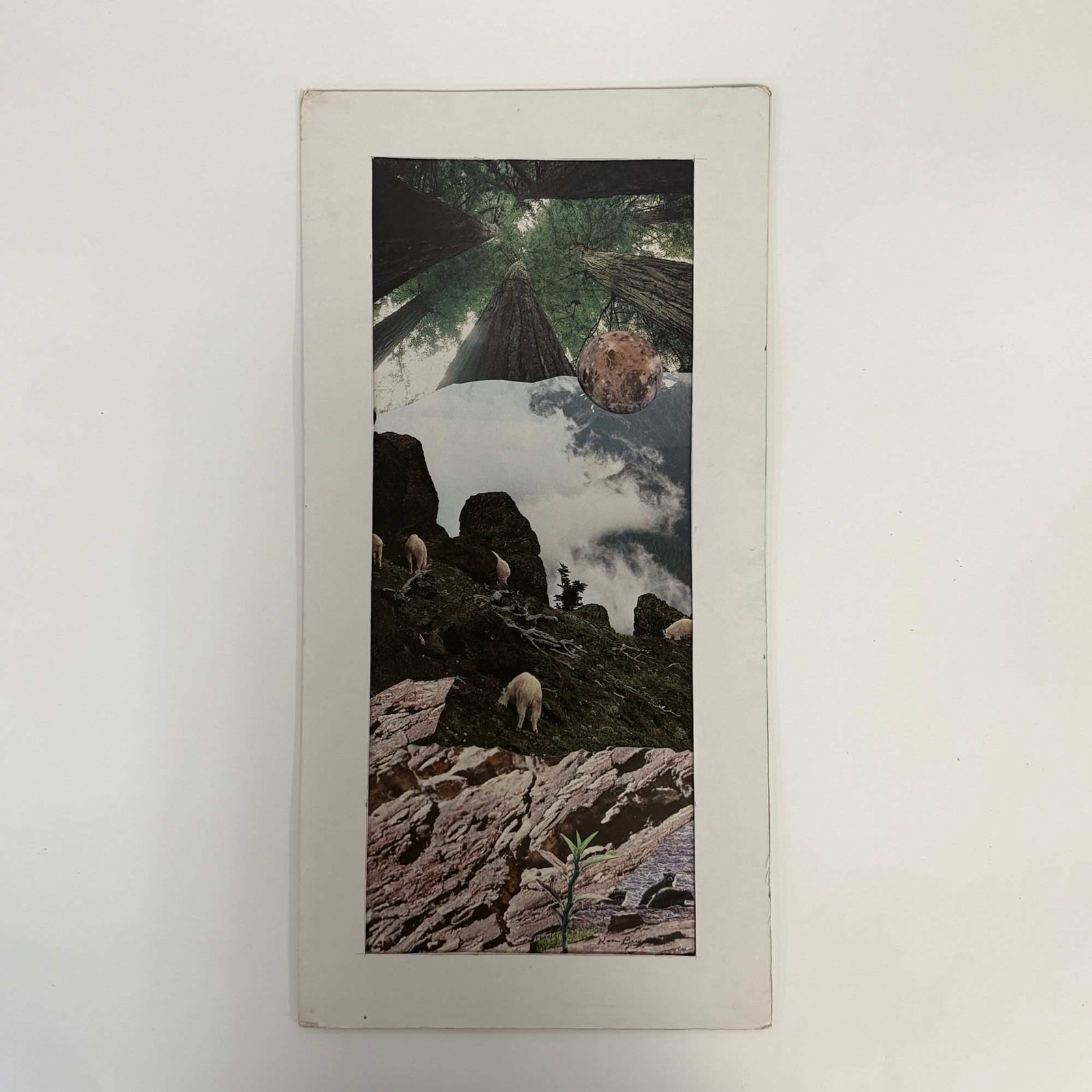 Ken Burgess, Like a Roof, Paper Collage, 1981: This paper collage on heavy cardstock titled Like a Roof is by artist Ken Burgess and dated 1981. The surrealist composition consists of photographic elements from various sources assembled into a dre