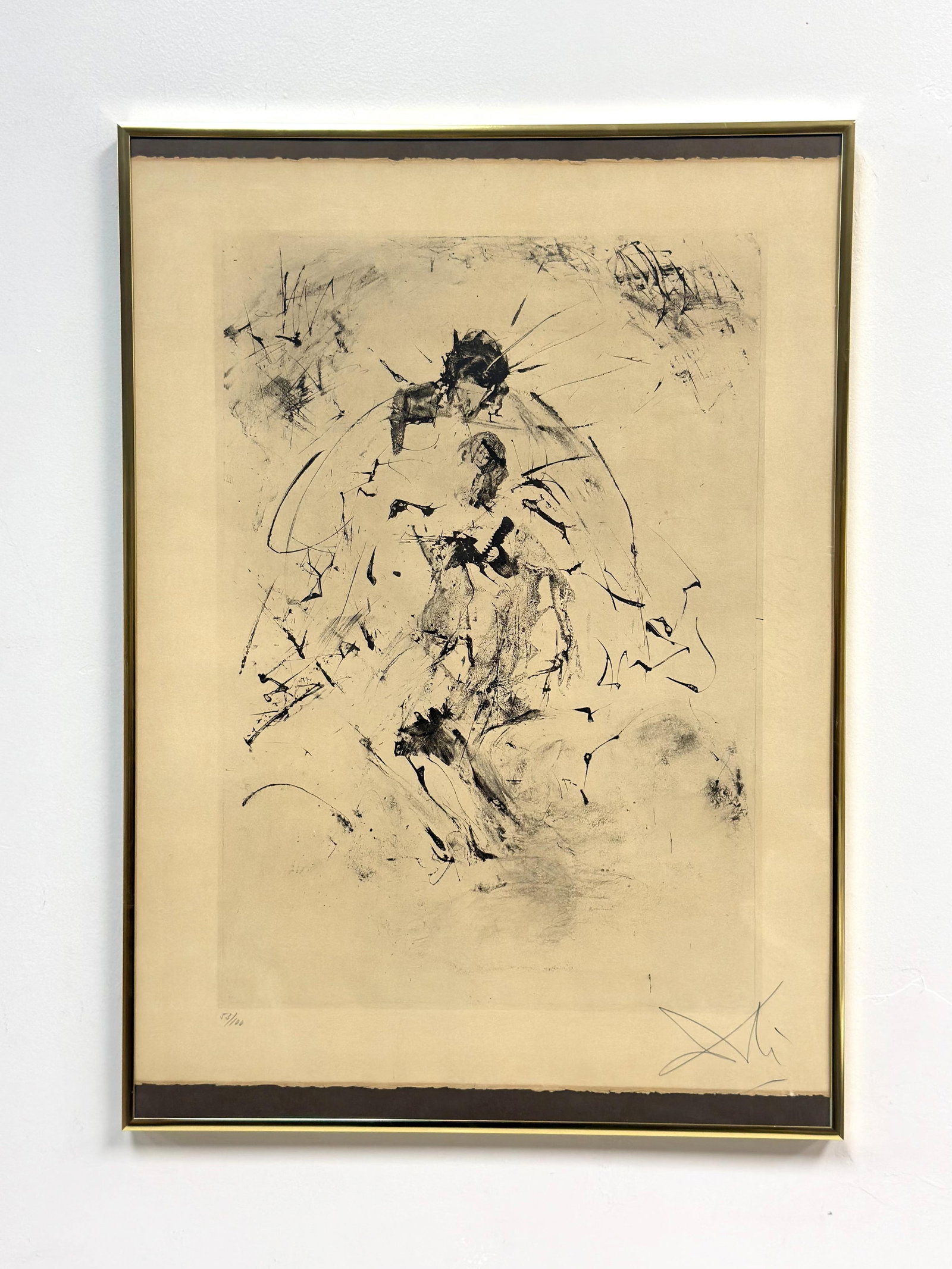 Salvador Dali (Spanish, 1904-1989), Pieta, Lithograph: This work is a framed lithograph titled Pieta by Salvador Dali. The composition is a kinetic surrealist work characterized by gestural, frenetic lines and splattered marks. The print is signed in
