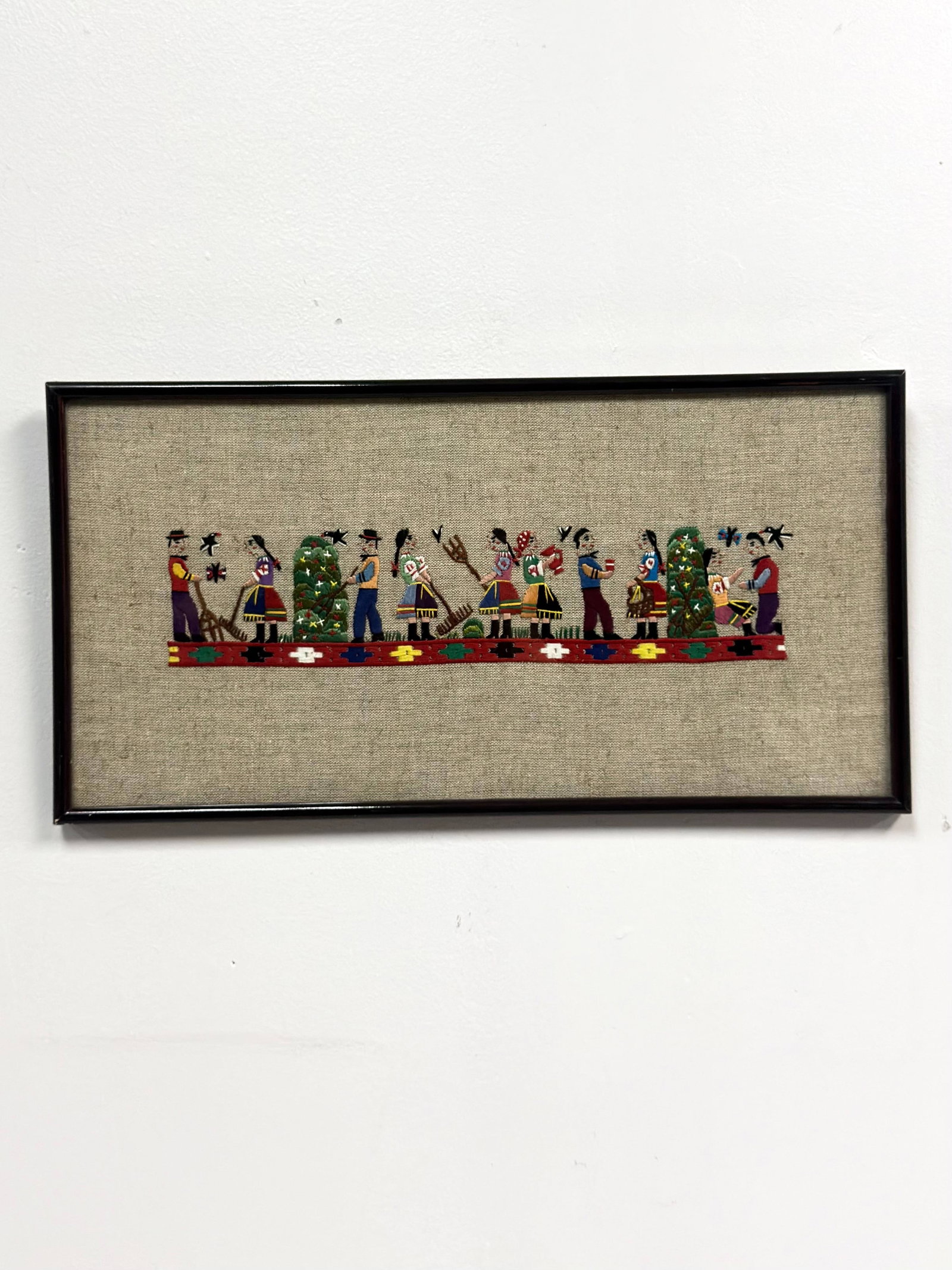 Framed Embroidery Folk Art, Scenes of Village Life (1 of 4)