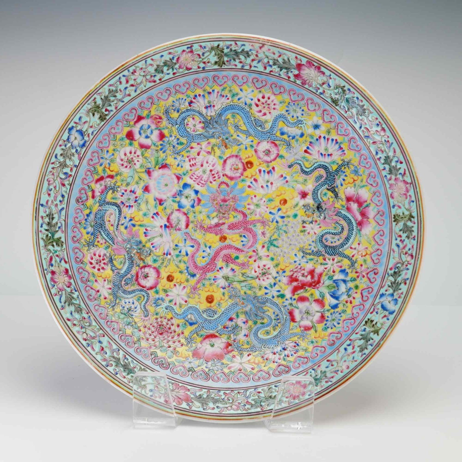 Famille Rose Porcelain Dish, Dragons and Flowers (1 of 5)