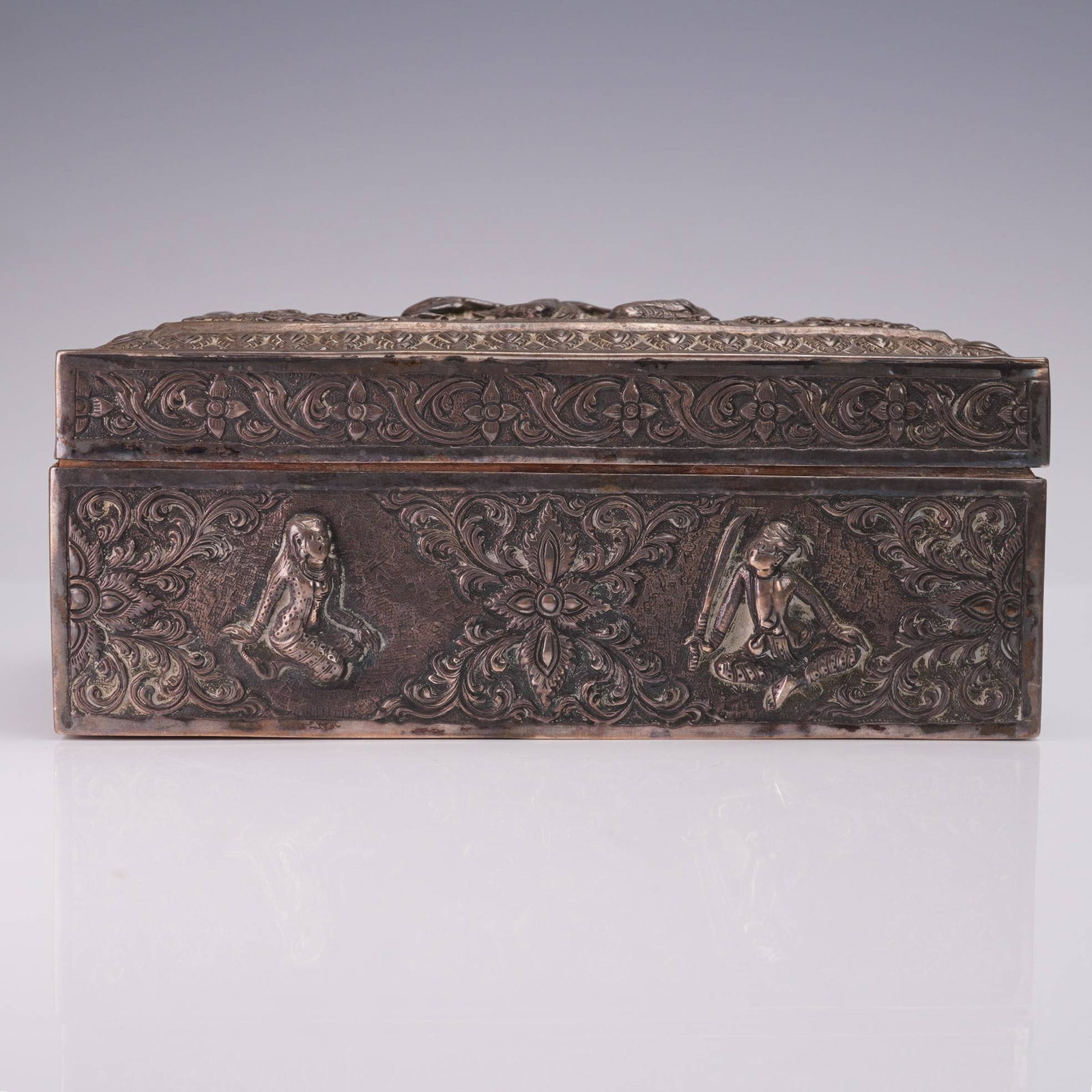 Burmese Figural Repousse Silver Rectangular Box - 2