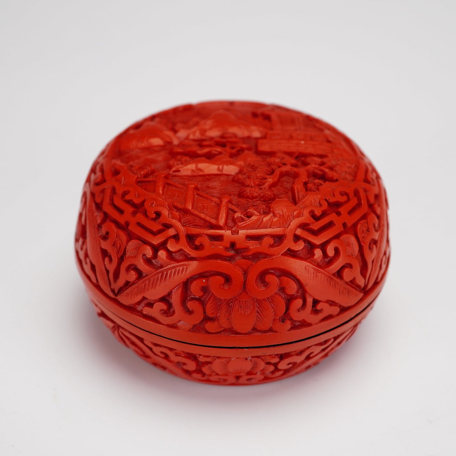A Chinese Carved Cinnabar Round Lidded Box (1 of 3)
