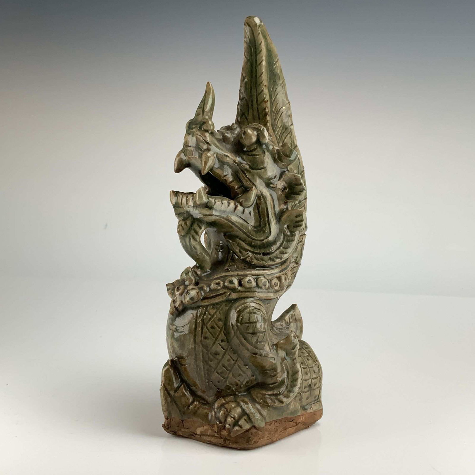 Thai Sawankhalok Celadon Glazed Ceramic Naga Sculpture (1 of 3)