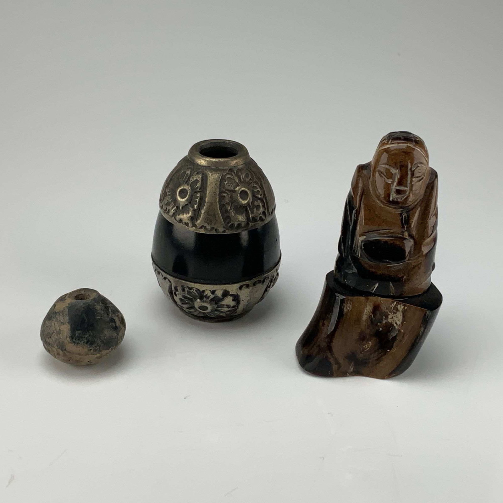 A Trio of Miscellaneous Items Including a Japanese Carved Horn Pipe Holder (1 of 4)