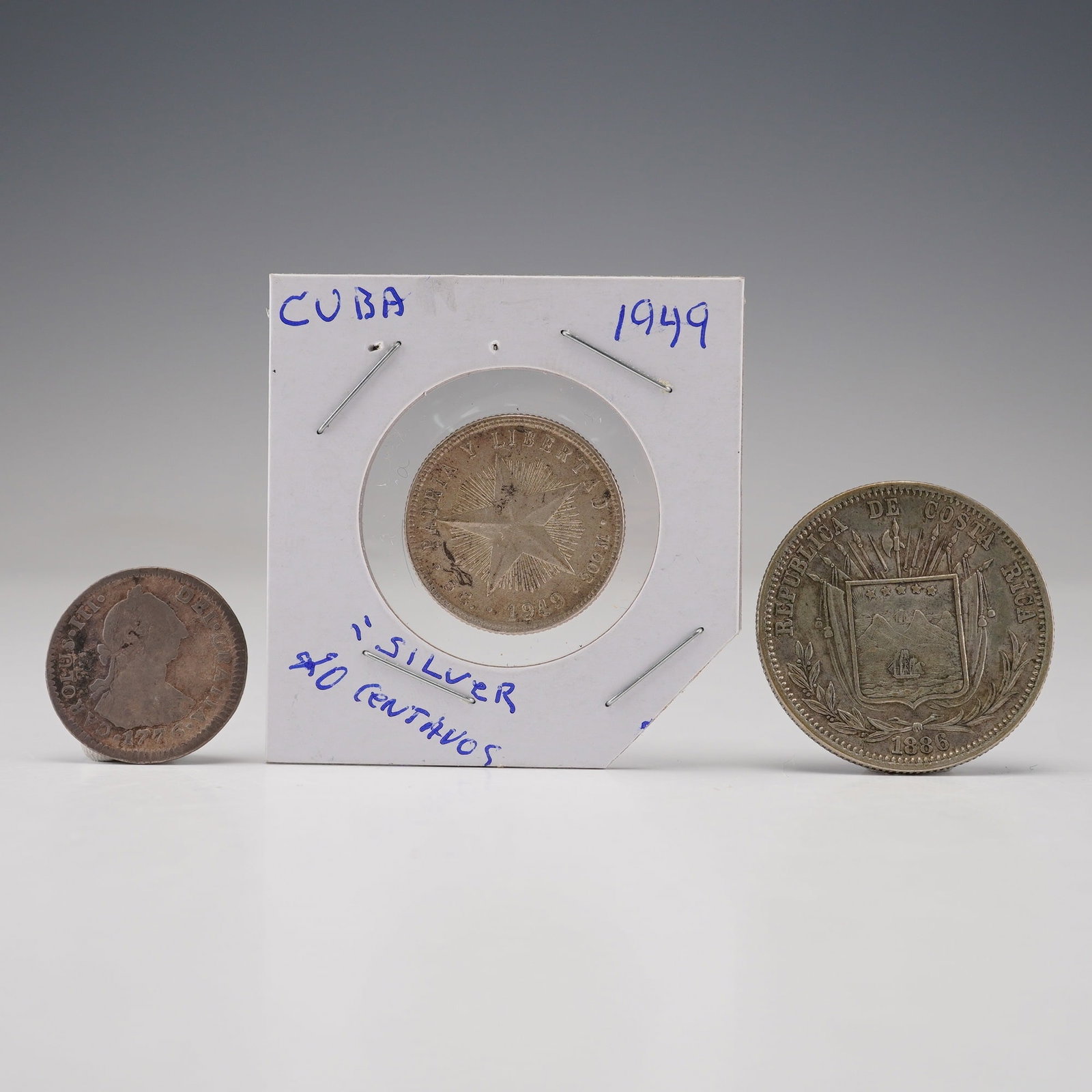 3pc 1776 Bolivian Real, 1886 Costa Rican 50 Centavos, & Cuba 10 Centavos (1 of 5)
