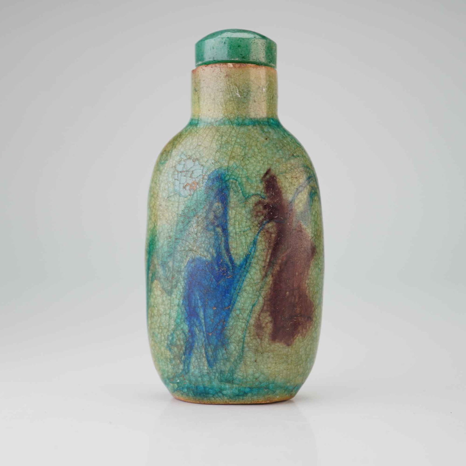 Green Crackle Glaze Pottery Snuff Bottle, Color Splashes (1 of 4)