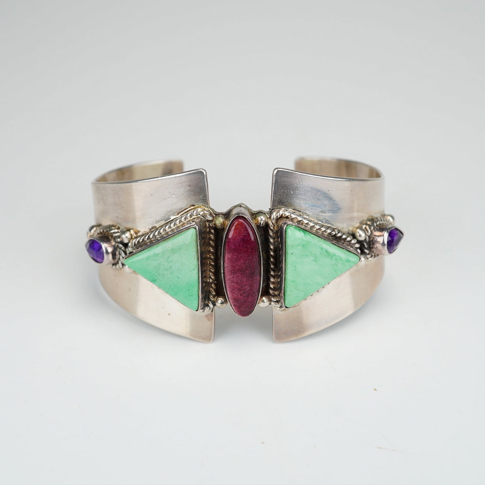 Sharon Sandoval Native American Sterling Silver and Multi-Gemstone Cuff Bracelet (1 of 4)