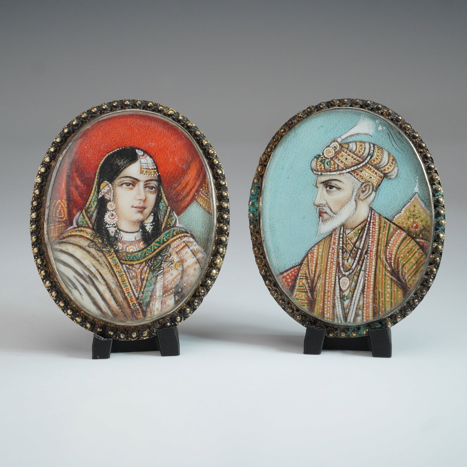 2pc Mughal Sterling Silver Miniature Portrait Brooches (1 of 7)