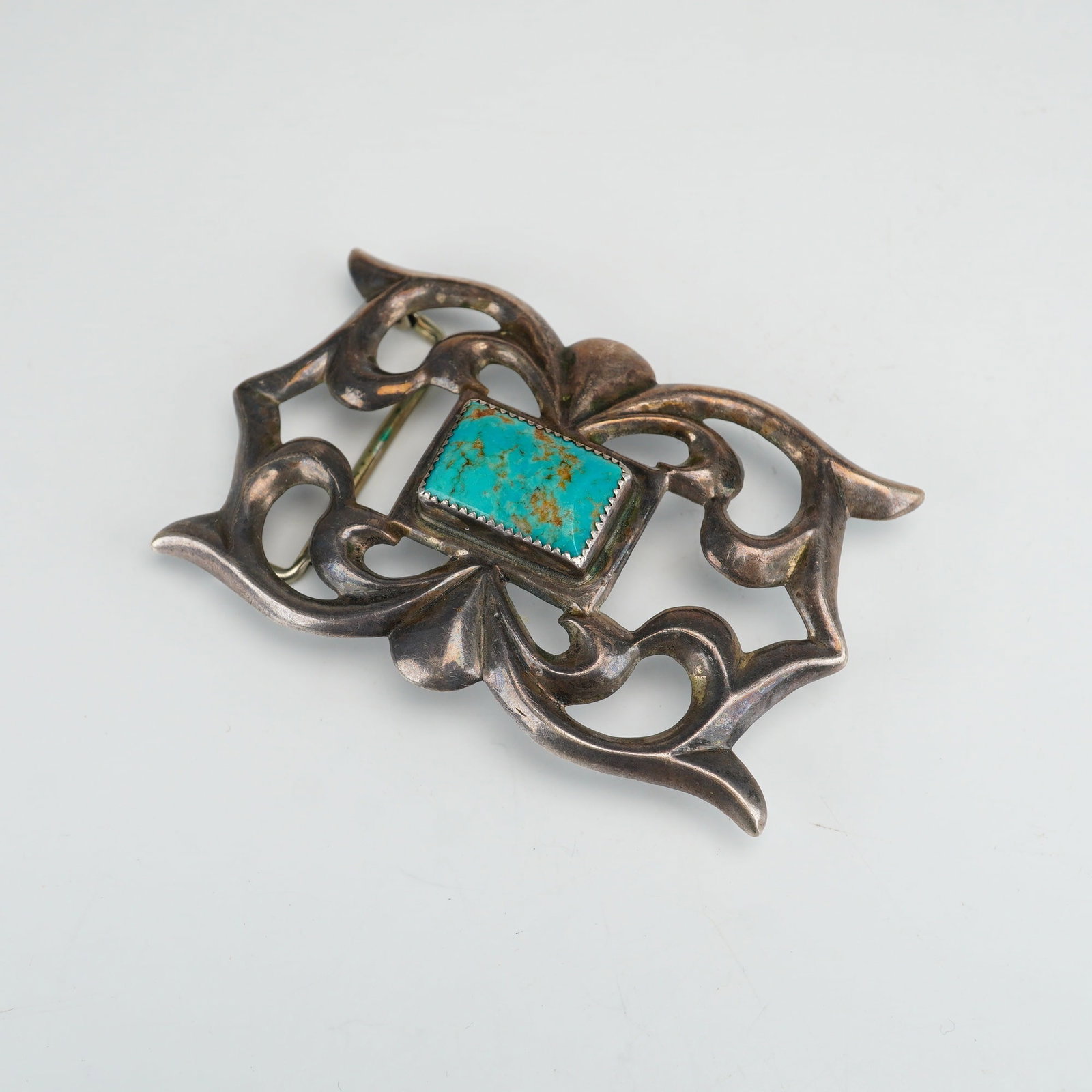 Navajo Sterling Silver and Turquoise Belt Buckle (1 of 3)