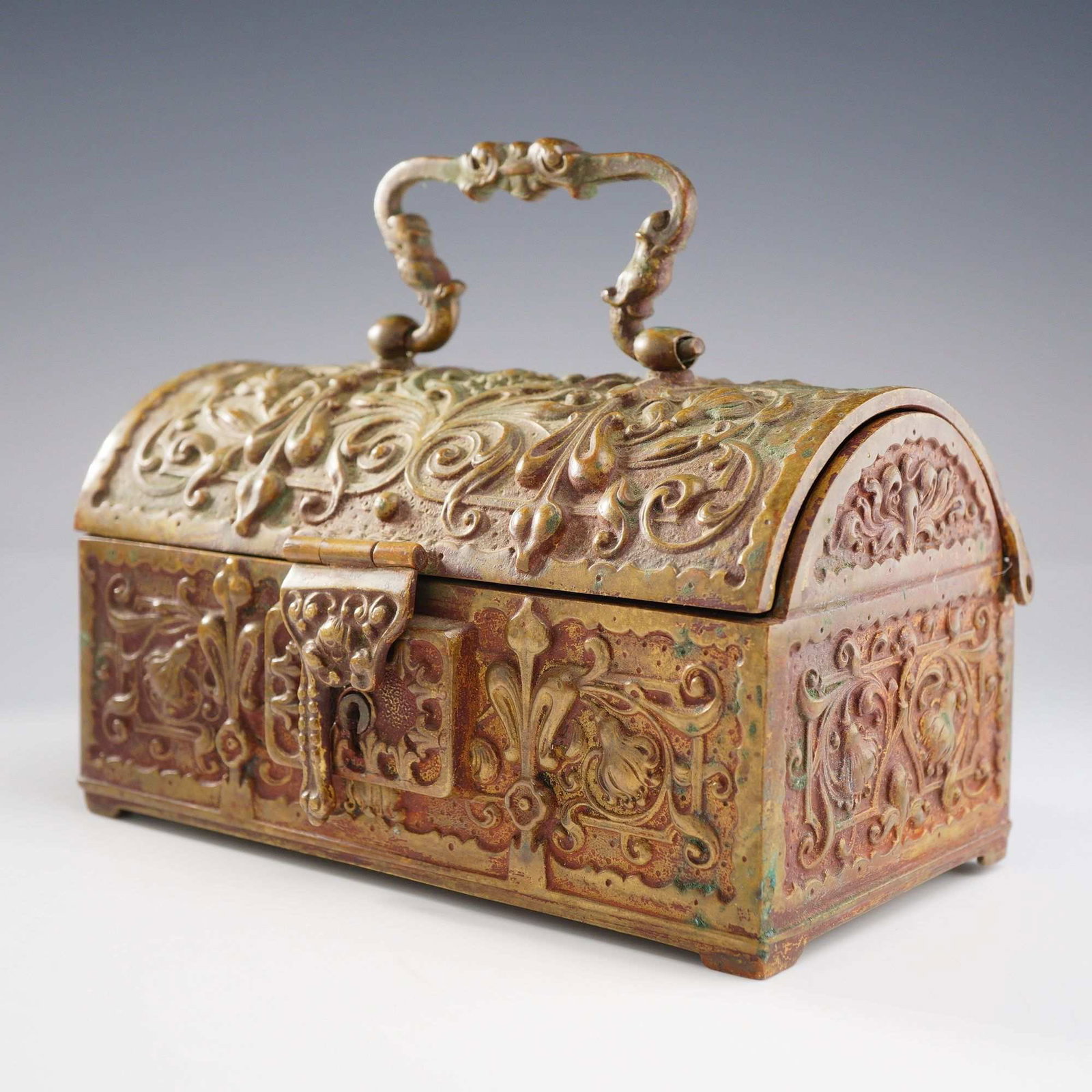 Georg Leykauf Nuremberg Germany Raised Relief Gilt Bronze Stamp Box, c. 1900-1920 (1 of 6)