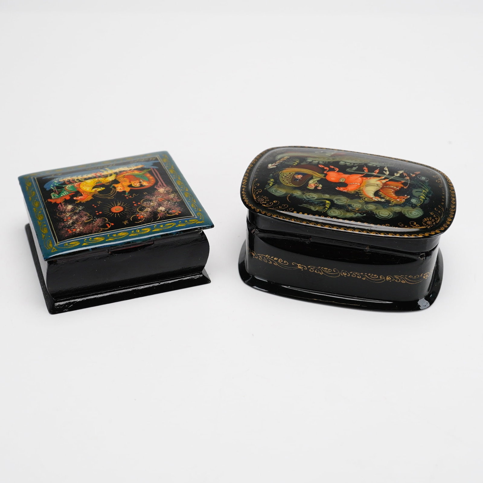 2pc Russian Russian Lacquer Trinket Boxes - 2