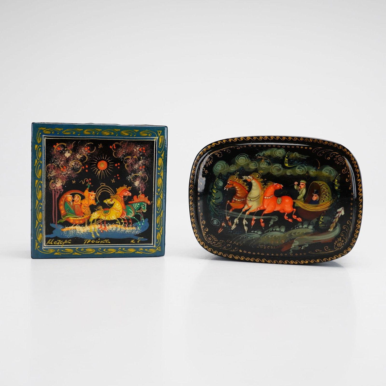 2pc Russian Russian Lacquer Trinket Boxes - 3