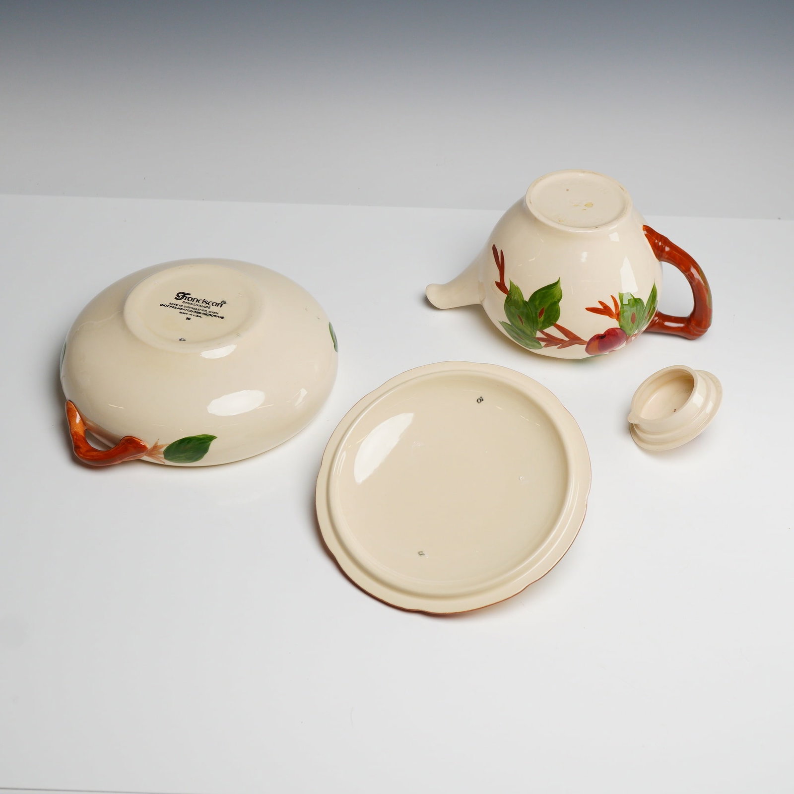 2pc Franciscan Apple Pattern Ceramic Teapot and Serving Dish - 3