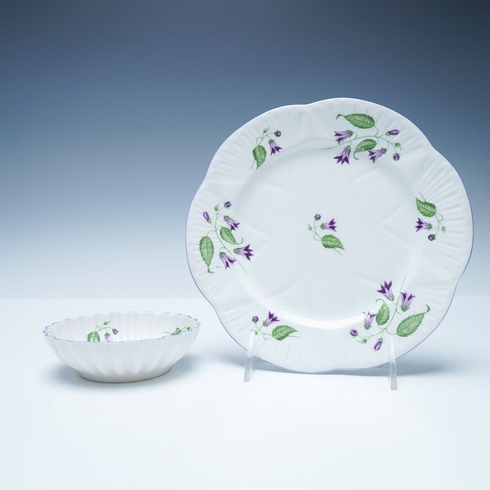 Two Piece Shelley Bone China Fruit Bowl and Dessert Plate, Campanula (1 of 4)