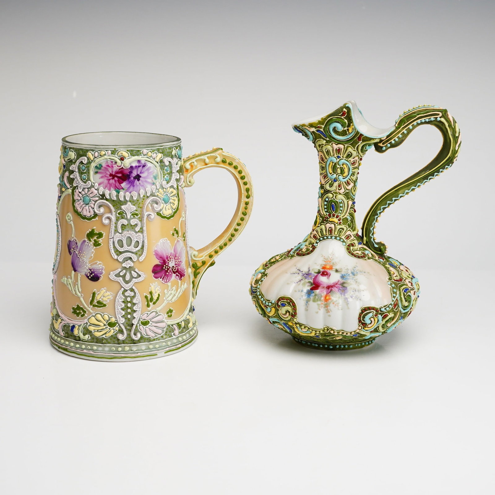 Pair Japanese Nippon Moriage Mug and Ewer (1 of 4)