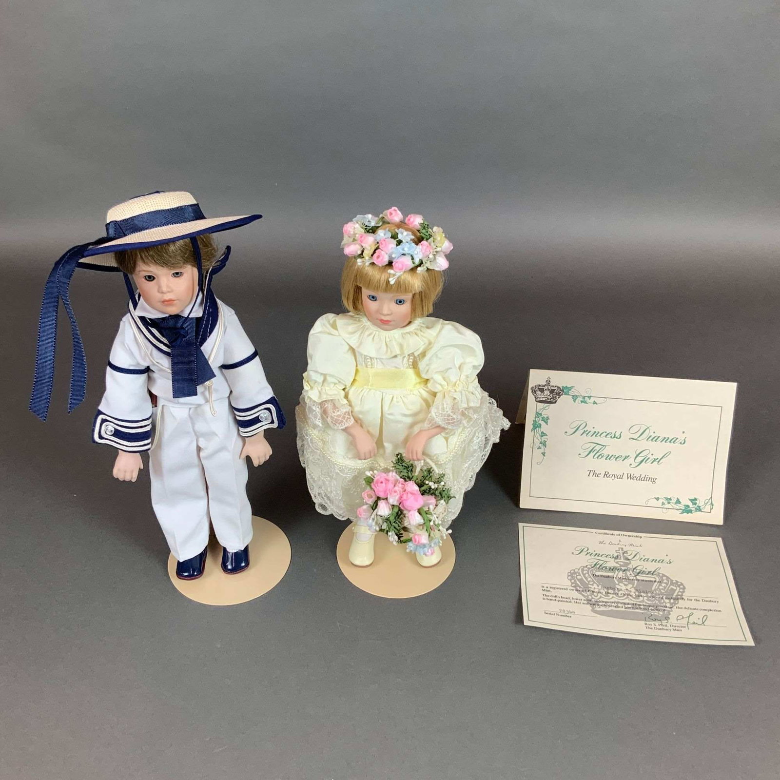 2 The Danbury Mint Bisque Dolls, Princess Diana's Flower Girl with Certificate and Prince William (1 of 5)
