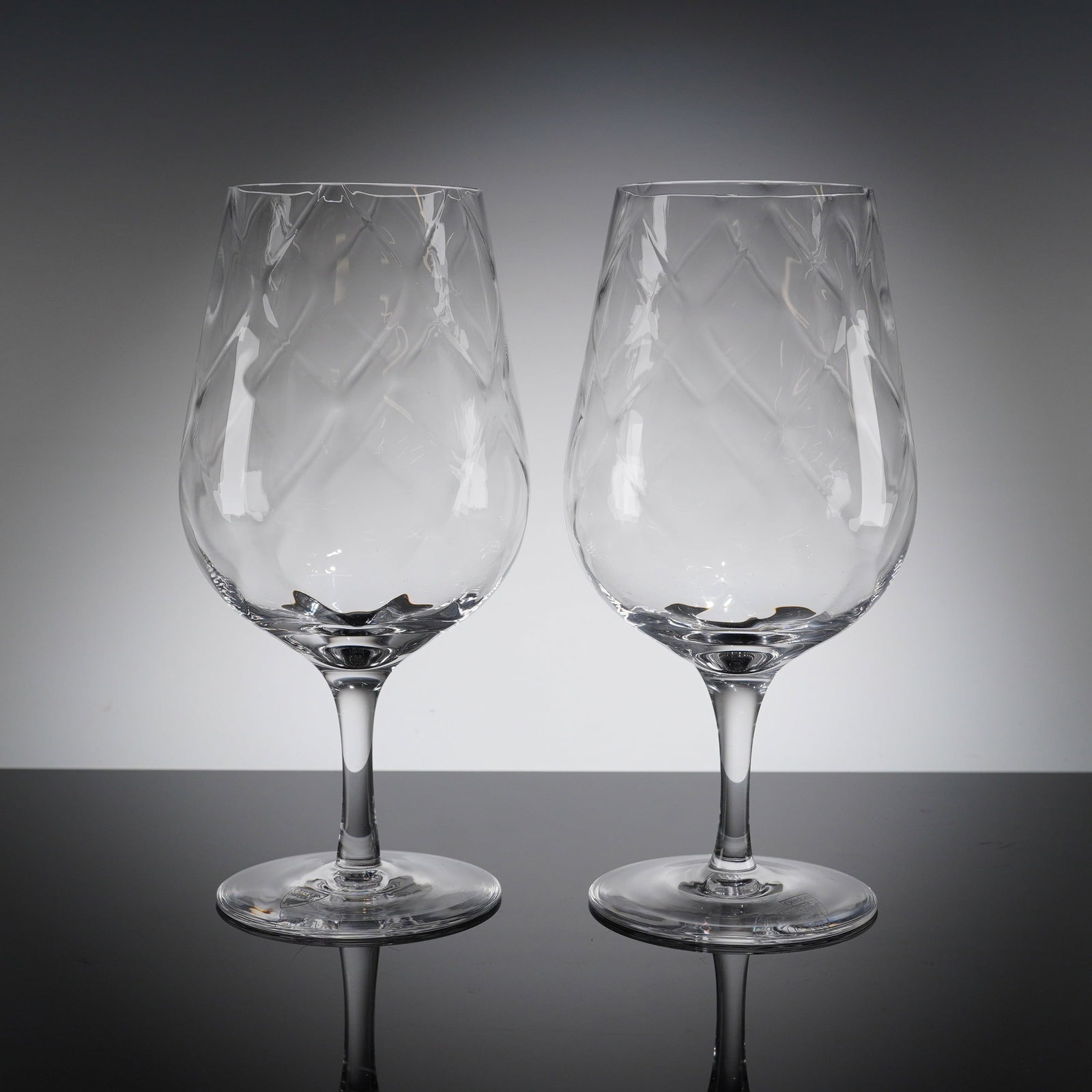 A Pair of Orrefors Etched Crystal Wine Glasses (1 of 4)
