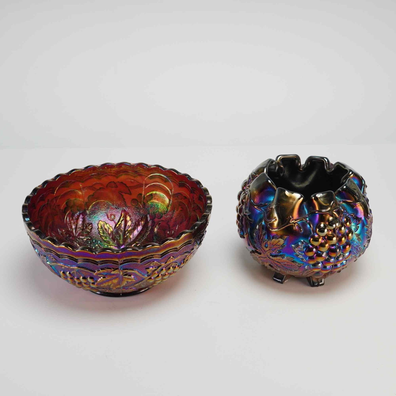 Two Pieces Amethyst Carnival Glass including Northwood Grape and Grape Delight Rose Bowl (1 of 3)