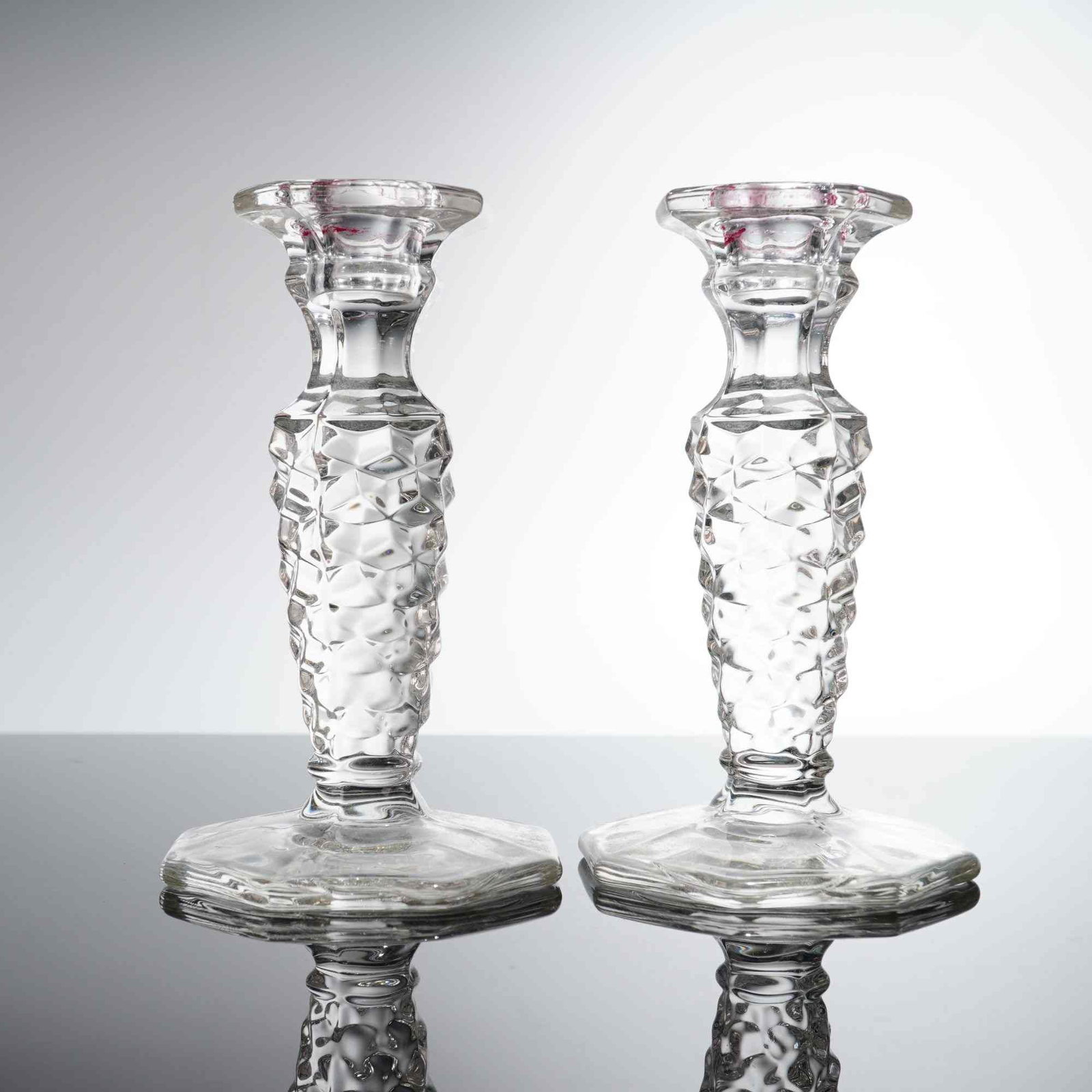 2pc Fostoria American Pattern Clear Glass Candlesticks (1 of 3)
