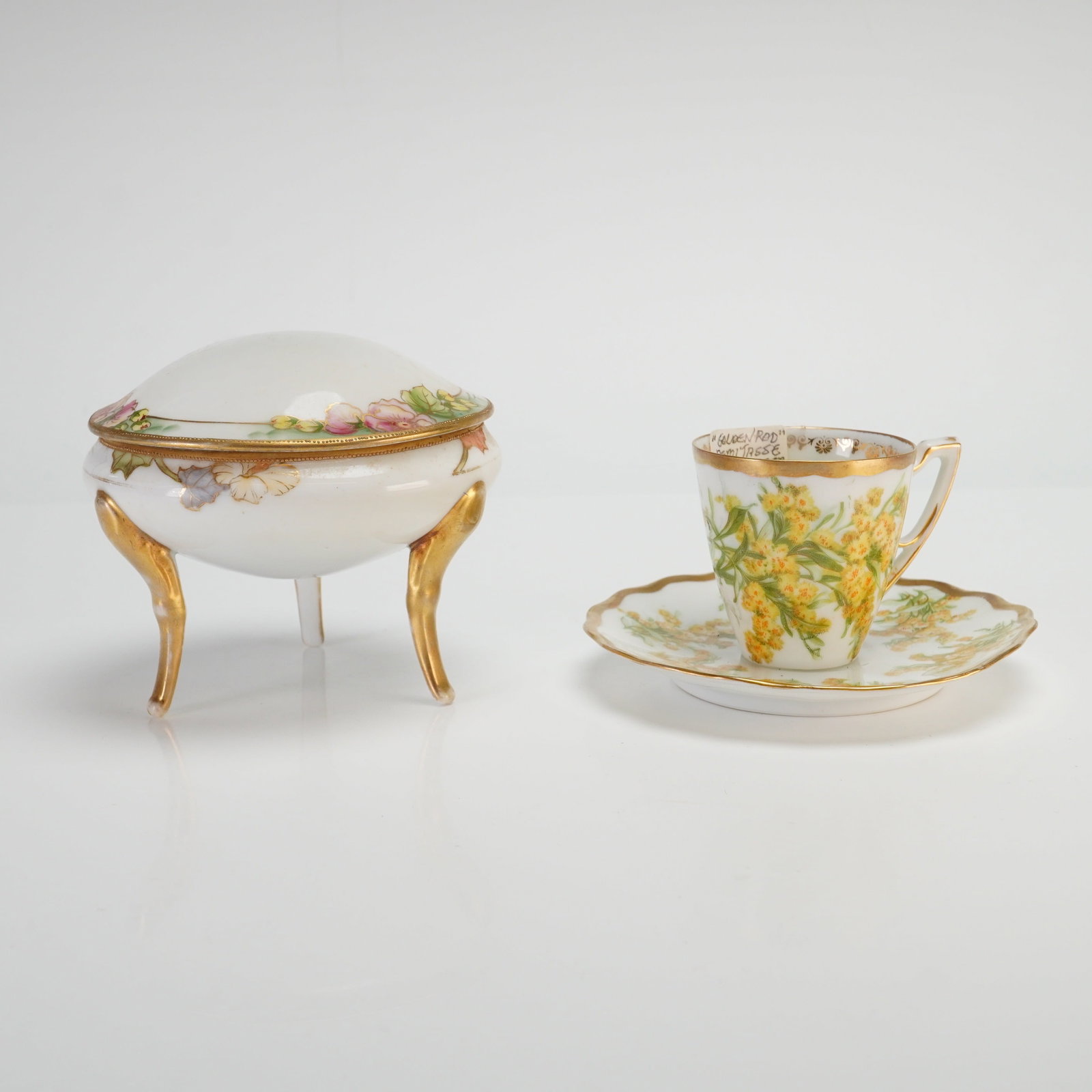 3pc Nippon and Bavarian Porcelain Covered Dish and Goldenrod Demitasse Cup/Saucer (1 of 5)