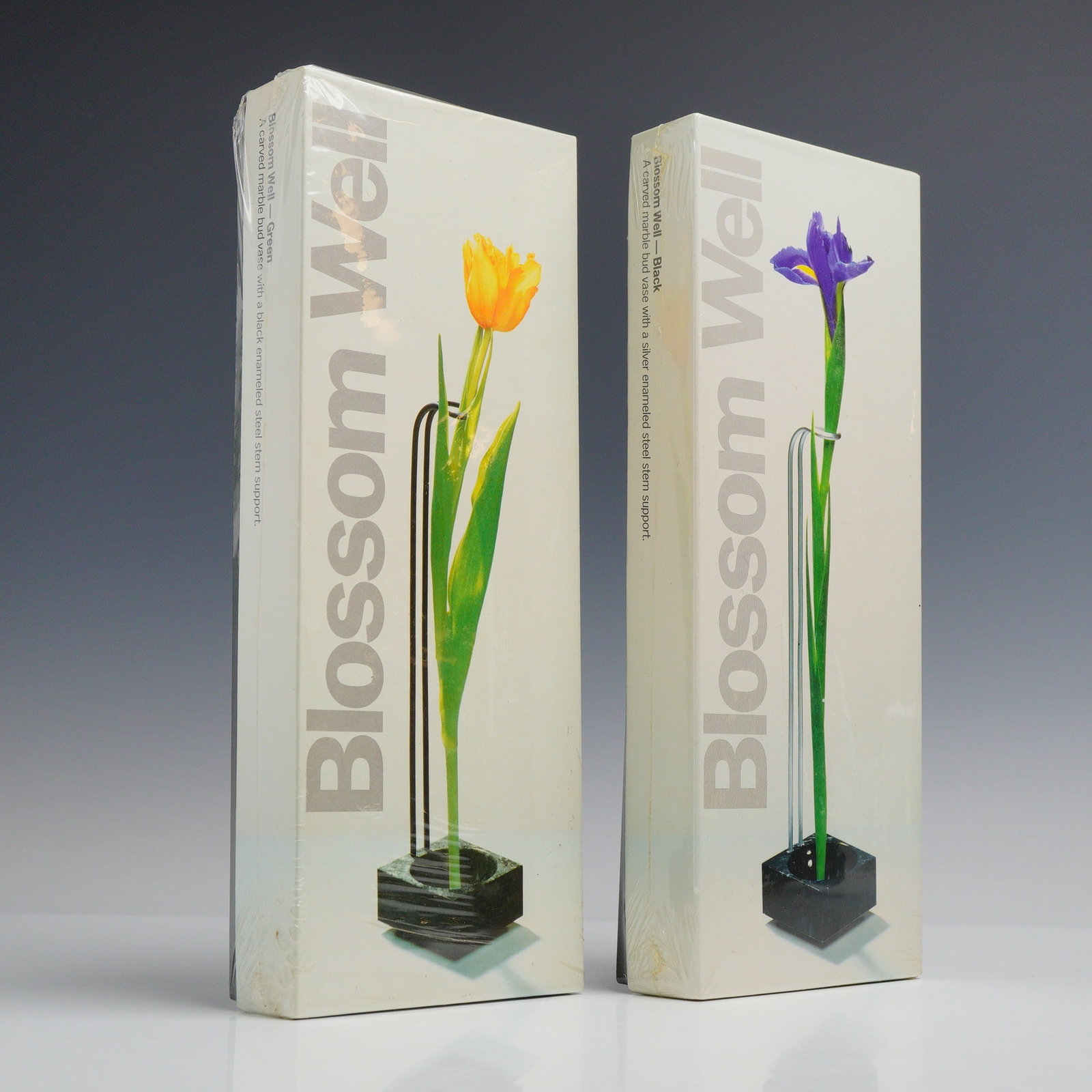 Two Boxed Peter Hewitt Blossom Well Green and Black Bud Vases (1 of 3)