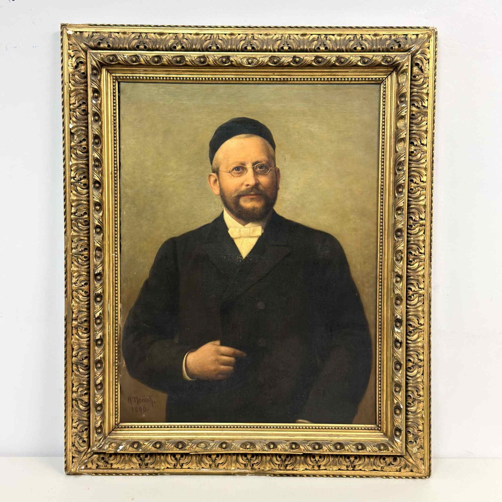 August Noack (German, 1822-1905) Oil on Canvas, Portrait of Rabbi Yona Ephraim Pessin, Signed (1 of 3)